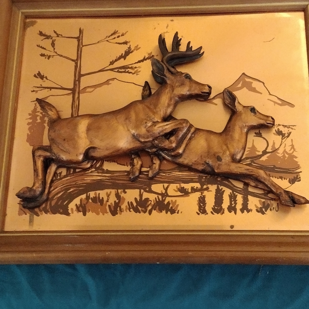 Vintage Deer Wall Art Brass 3D